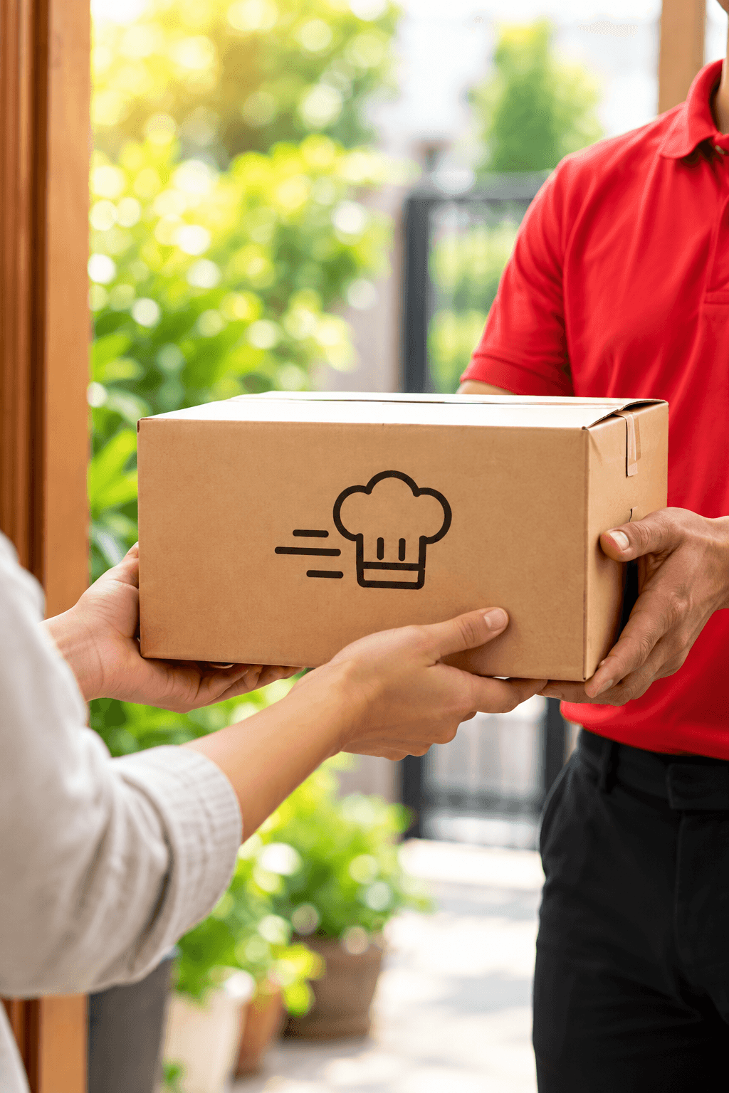 A meal box being handed over at the door
