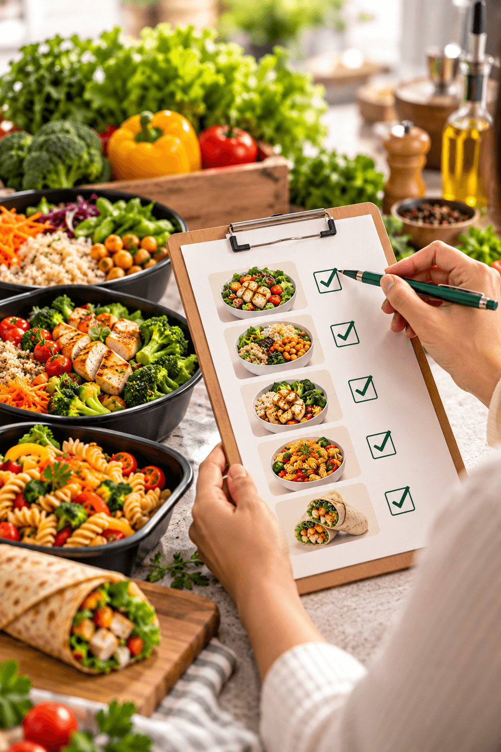 Meal choices being ticked off on a menu clipboard